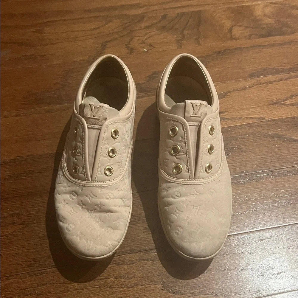 Louis Vuitton Powder Pink Monogram Nubuck Leather Popincourt Sneakers Size 37.5 - Picture 1 of 9